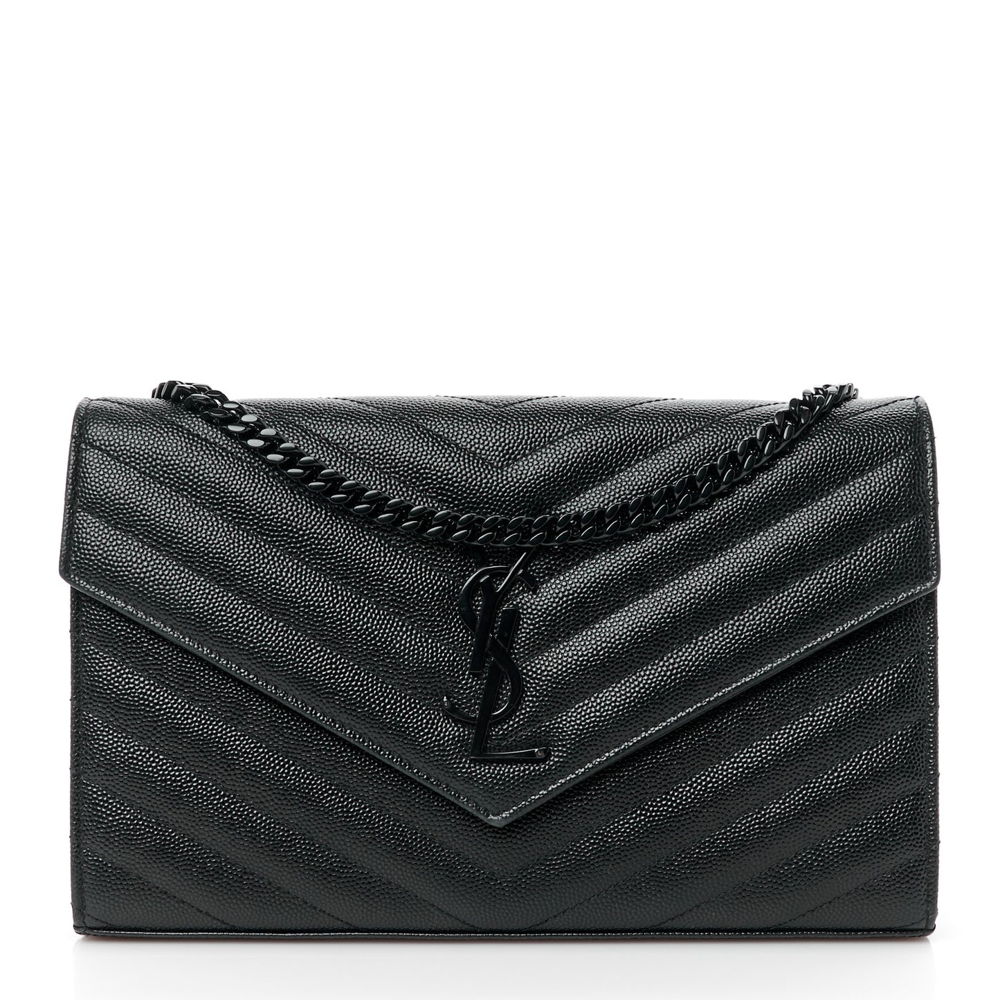 Grain De Poudre Matelasse Chevron Monogram Monochrome Chain Wallet Black