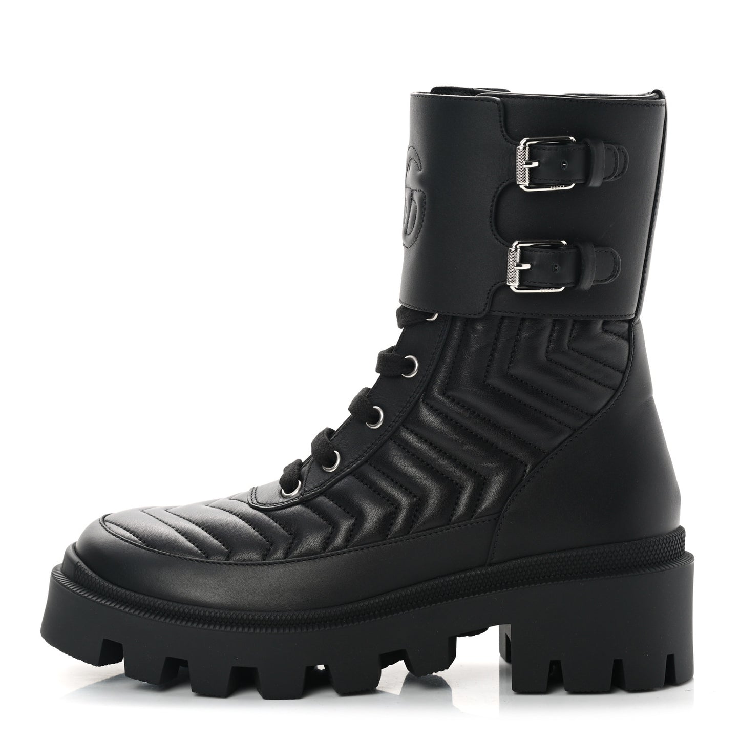 Nappa Frances GG Matelasse Platform Combat Boots 37 Black