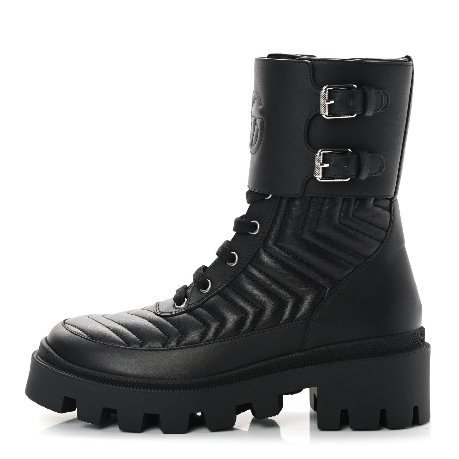 Gucci Nappa Frances GG Matelasse Platform Combat Boots 37 Black 1 of 10