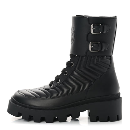 Gucci Nappa Frances GG Matelasse Platform Combat Boots 37 Black 1 of 10