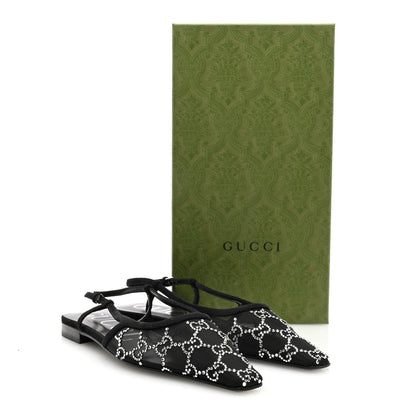 Gucci Suede Mesh Crystal GG Monogram Slingback Ballet Flats 37 Black 7 of 7