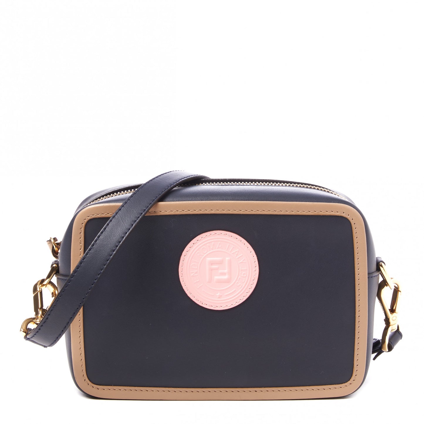 Vitello Century Matte Stamp Patch Bi-Color Mini Camera Case Blue Notte Amido Pink