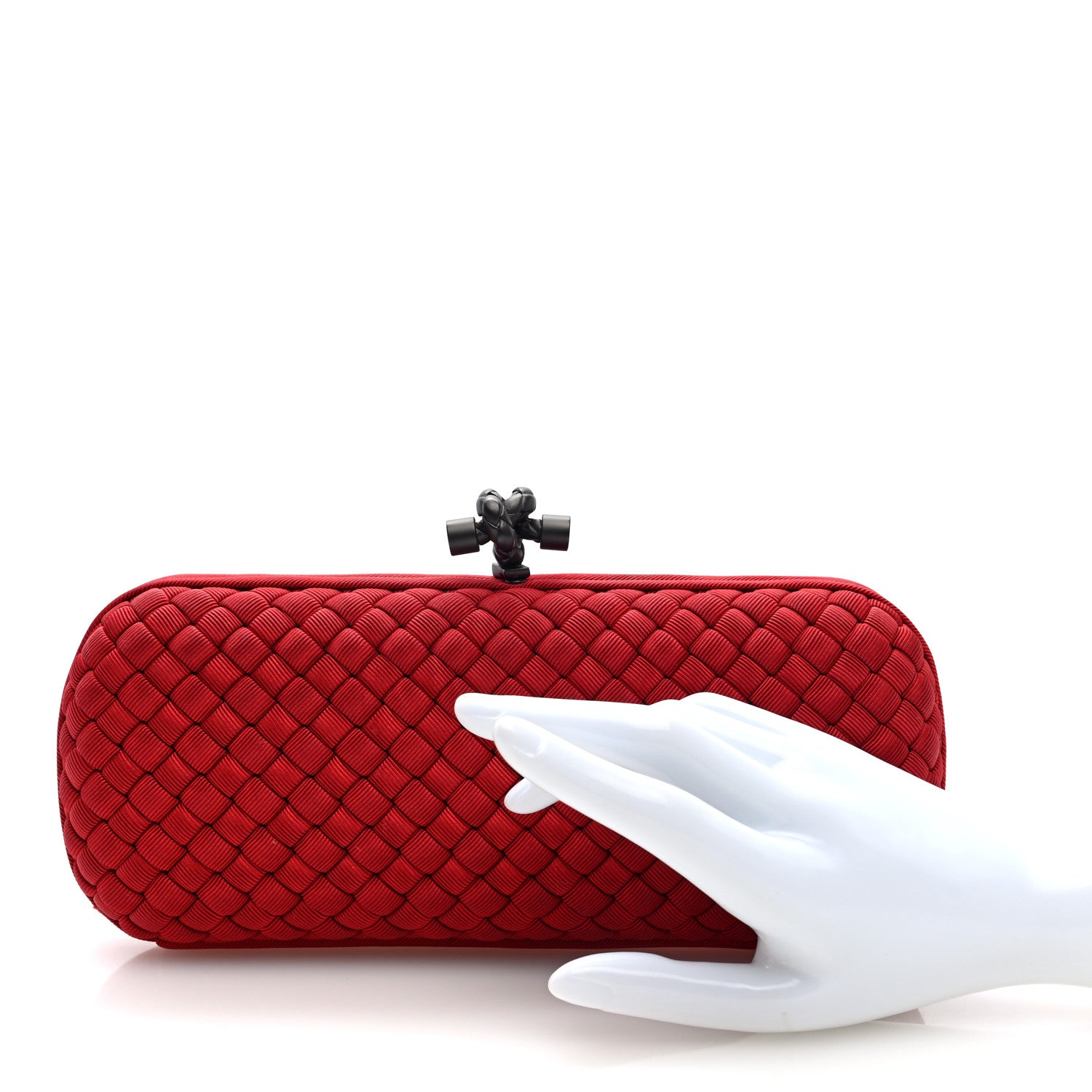 Bottega Veneta Silk Faille Intrecciato Knot Clutch Red 2 of 6