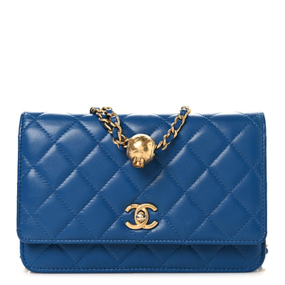 Chanel Lambskin Quilted CC Pearl Crush Wallet on Chain WOC Blue 1 of 11