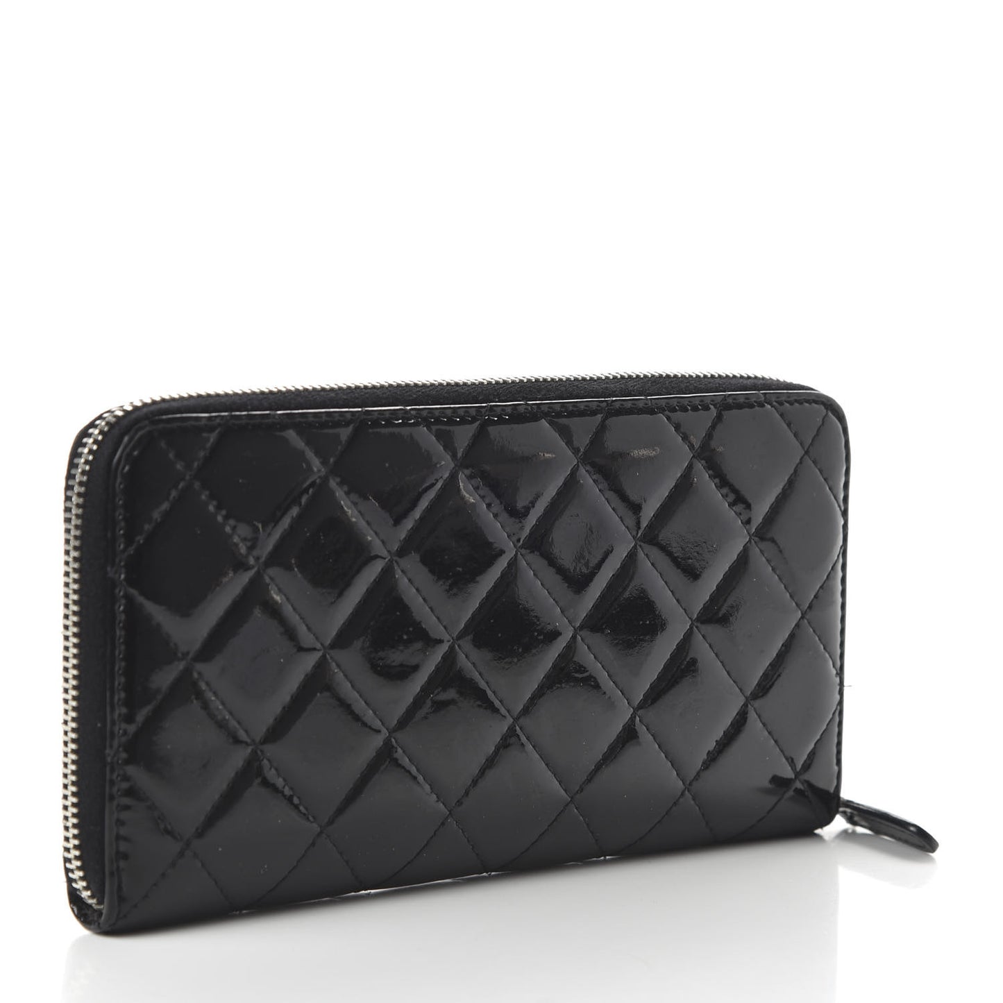 Patent Quilted Zip Around Wallet Black