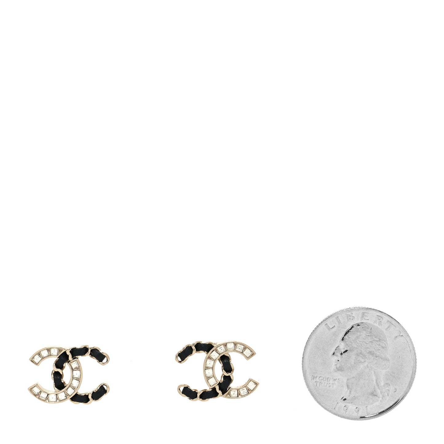 Crystal Baguette Lambskin Chain CC Vintage Allure Stud Earrings Black Gold