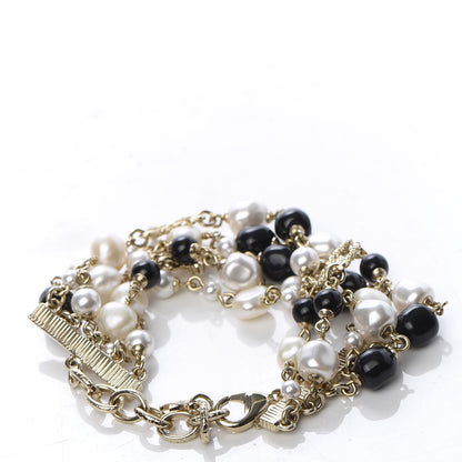 Chanel Pearl Bead Crystal CC Multi Strand Byzantine Chain Bracelet Black Gold 4 of 6