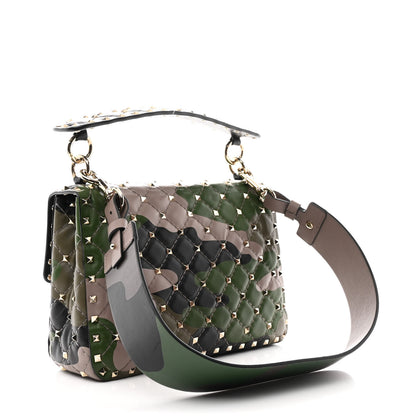 Valentino Garavani Nappa Camouflage Medium Rockstud Spike Shoulder Bag Verde Rouge 3 of 10