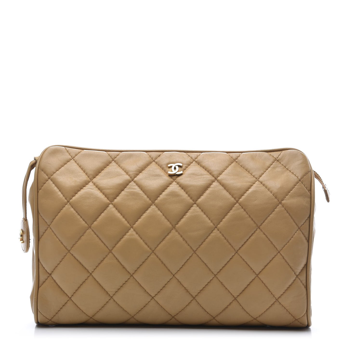 Lambskin Quilted Cosmetic Zip Pouch Beige