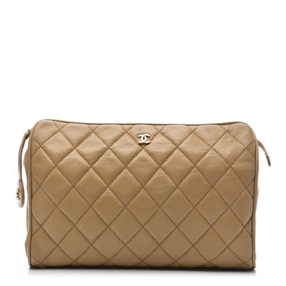 Chanel Lambskin Quilted Cosmetic Zip Pouch Beige 1 of 12