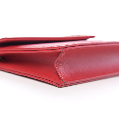 Saint Laurent Grain De Poudre Matelasse Chevron Monogram Envelope Chain Wallet New Red 6 of 9