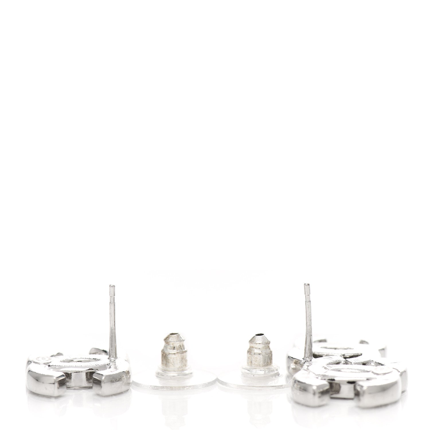 Chanel Baguette Crystal Double CC Earrings Silver 3 of 4