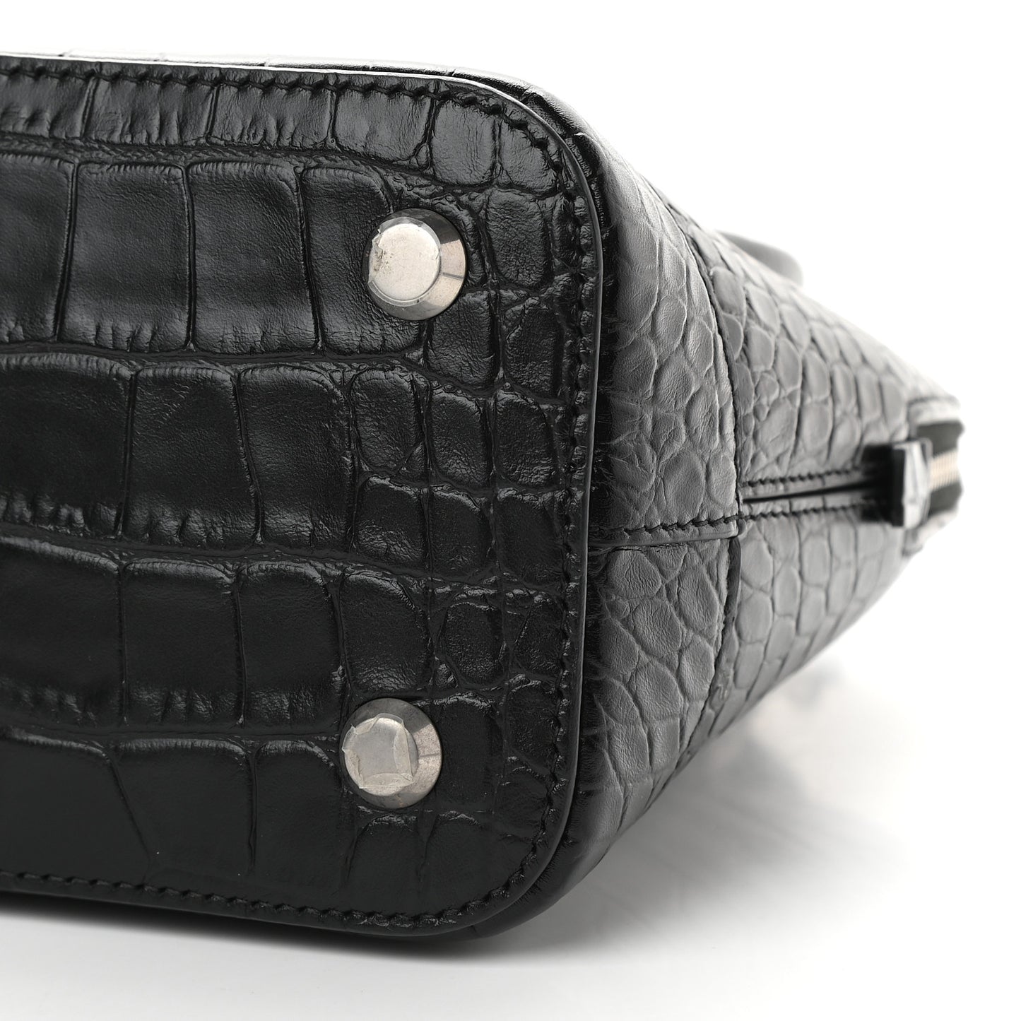 Calfskin Logo Crocodile Embossed S Ville Top Handle Bag Black White