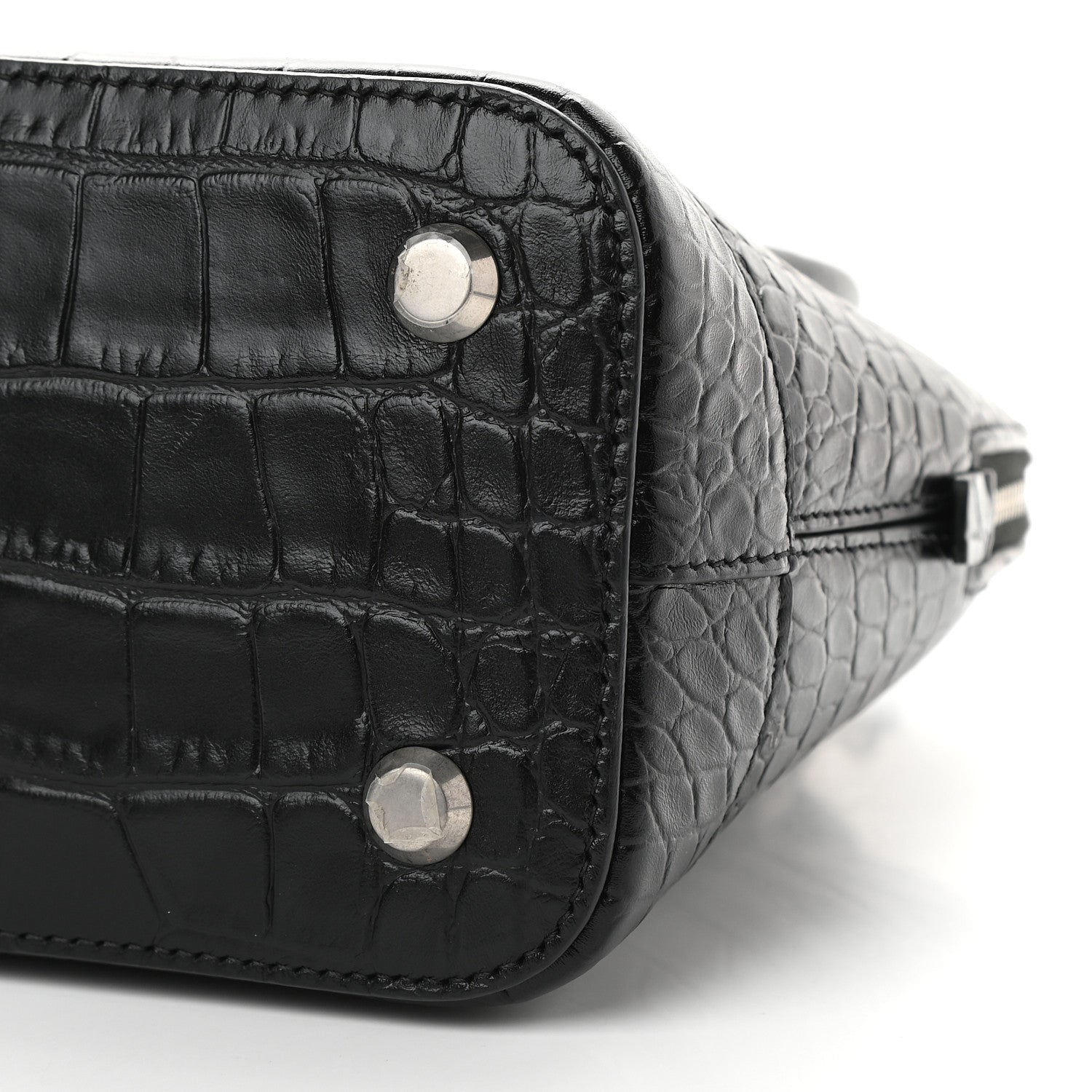 Balenciaga Calfskin Logo Crocodile Embossed S Ville Top Handle Bag Black White 9 of 10
