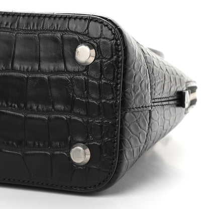 Balenciaga Calfskin Logo Crocodile Embossed S Ville Top Handle Bag Black White 9 of 10