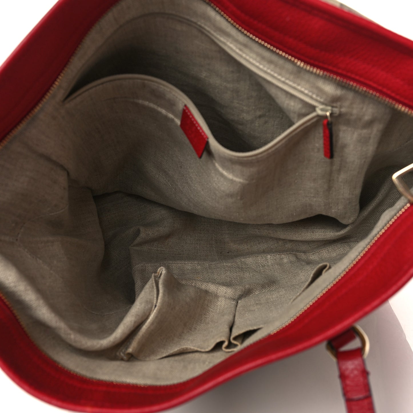 Monogram Bree Zippered Tote Beige Red