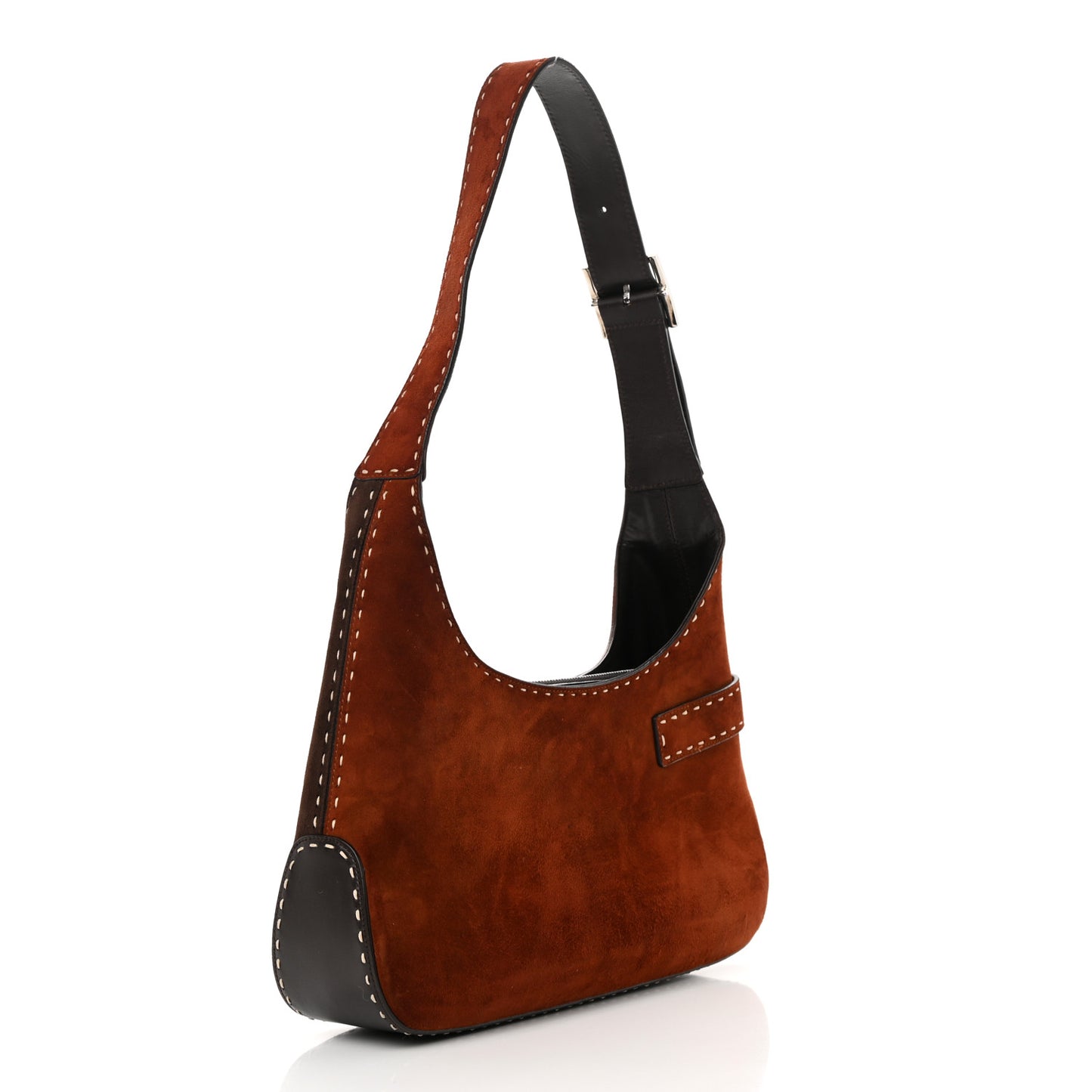 Suede Stitched Patchwork Arch Gancio Shoulder Bag Brown
