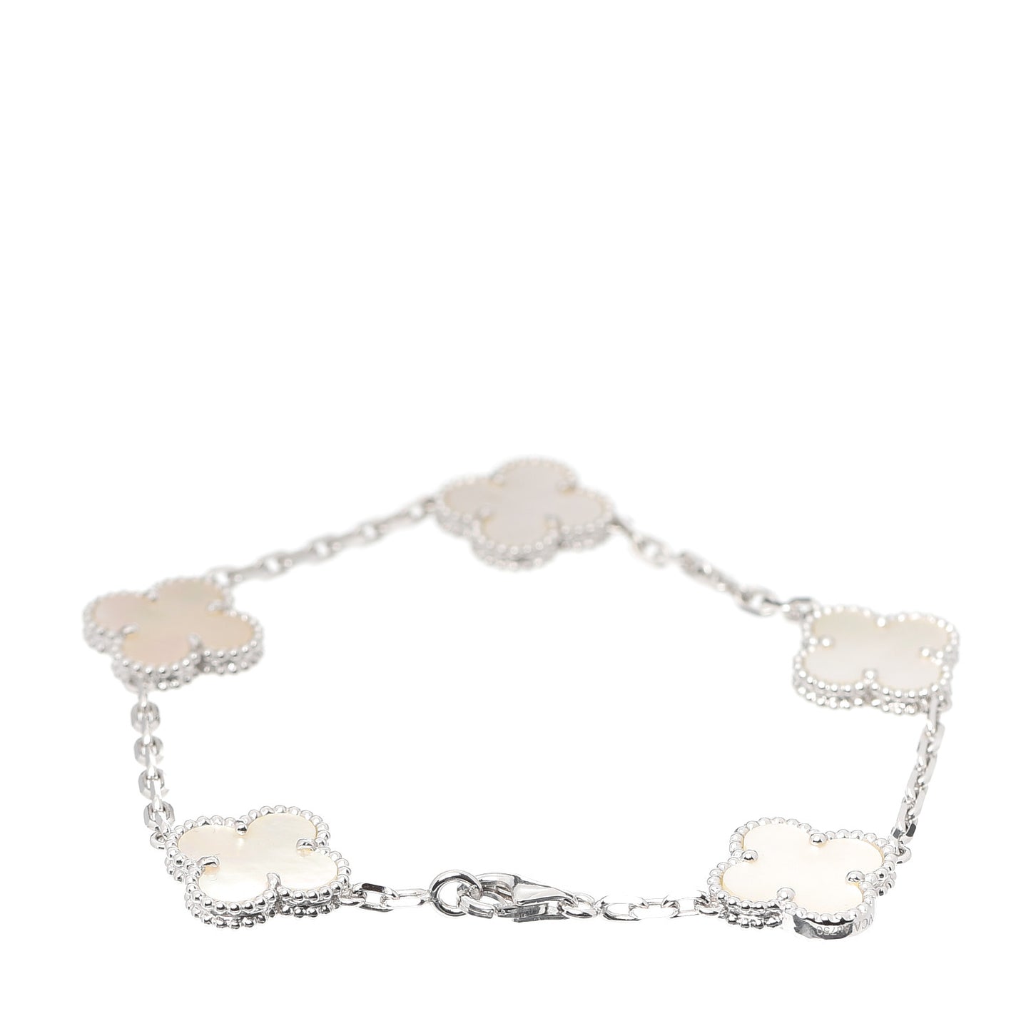 18K White Gold Mother of Pearl 5 Motifs Vintage Alhambra Bracelet