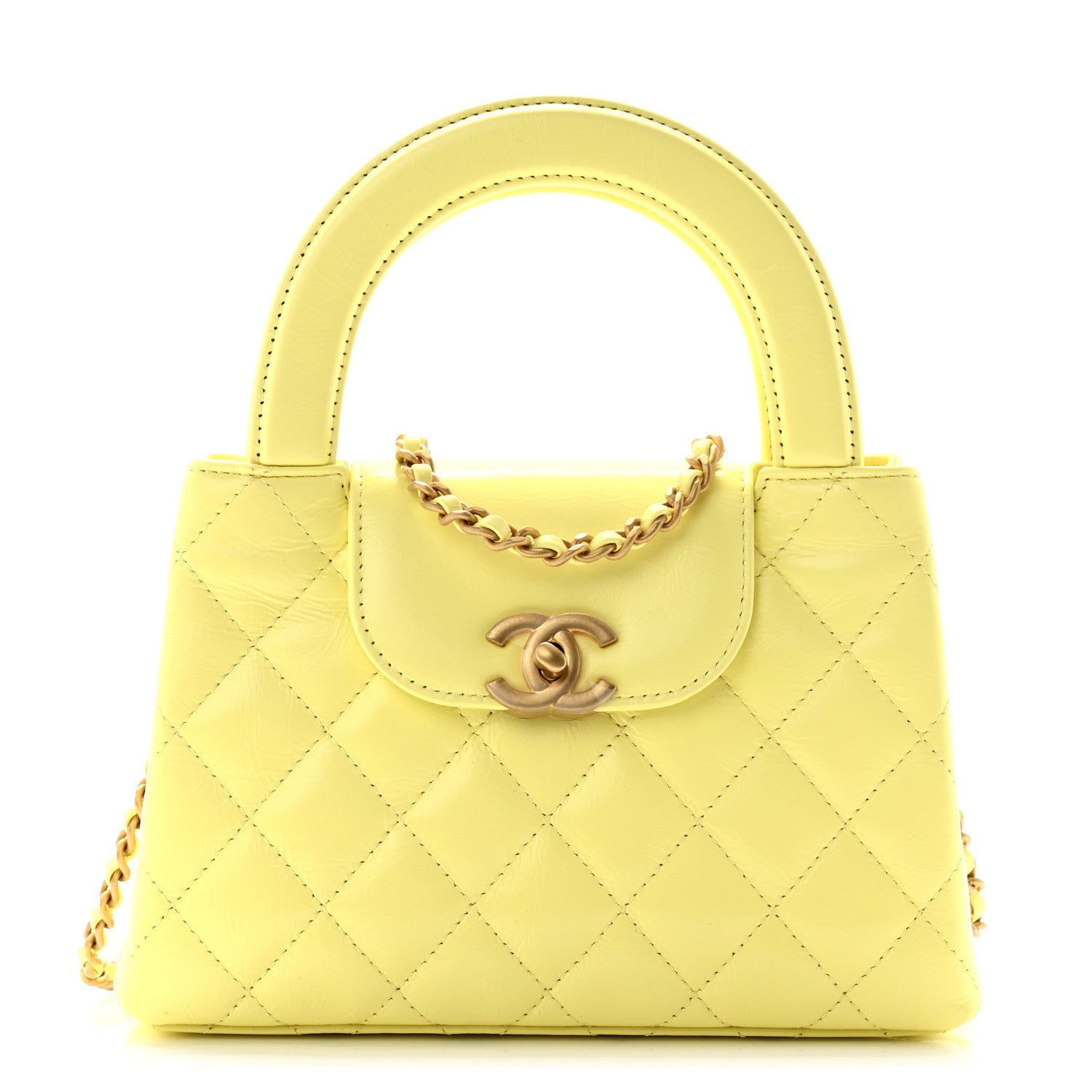 Chanel Shiny Aged Calfskin Quilted Nano Kelly Shopper Light Yellow 1 of 11