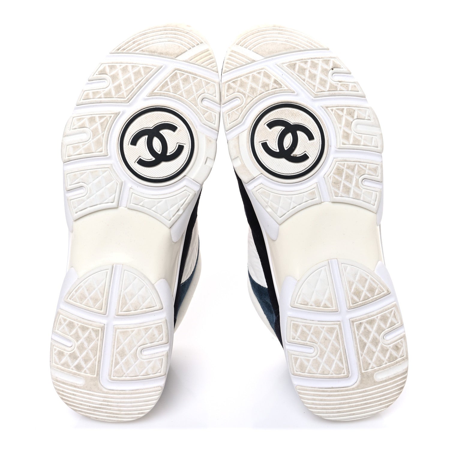 Chanel Nylon Calfskin Suede CC Womens Sneakers 40 Navy White Orange 7 of 10