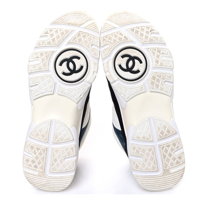 Chanel Nylon Calfskin Suede CC Womens Sneakers 40 Navy White Orange 7 of 10