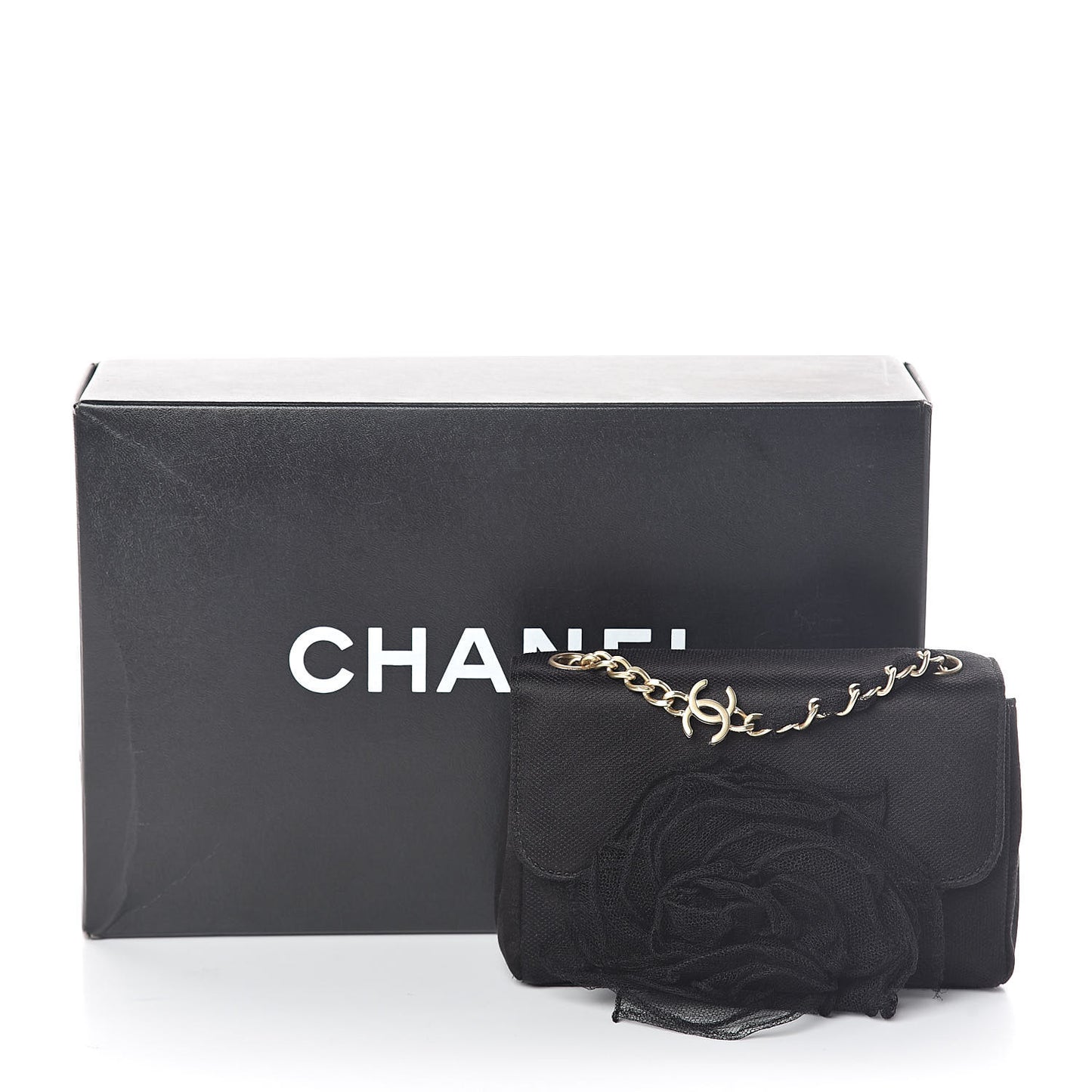 Satin Mesh Camellia Flap Black