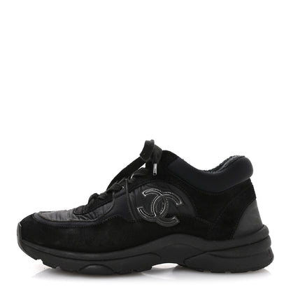 Chanel Fabric Calfskin Suede CC Sneakers 35.5 Black 1 of 7