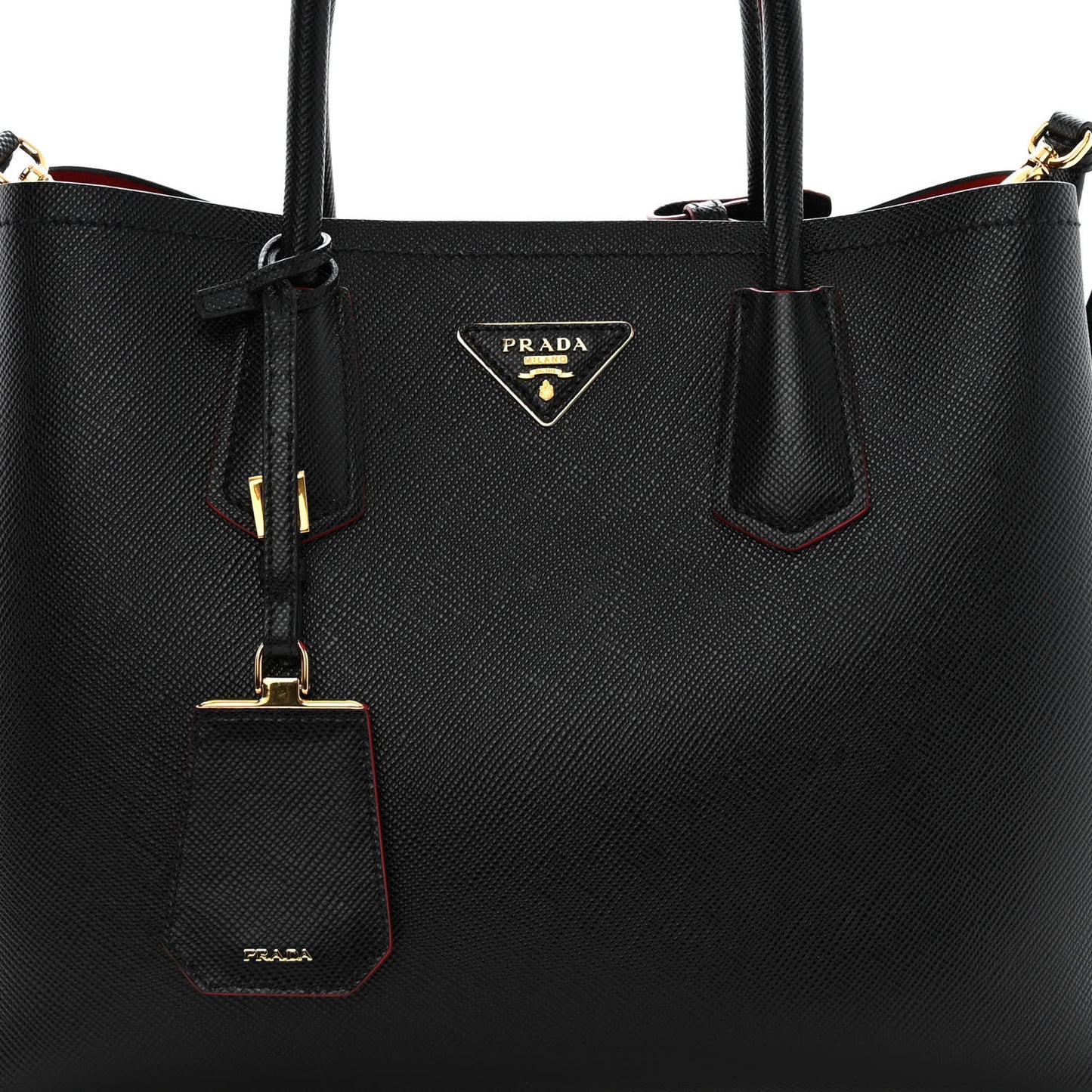 Saffiano Cuir Medium Double Bag Black Fuoco