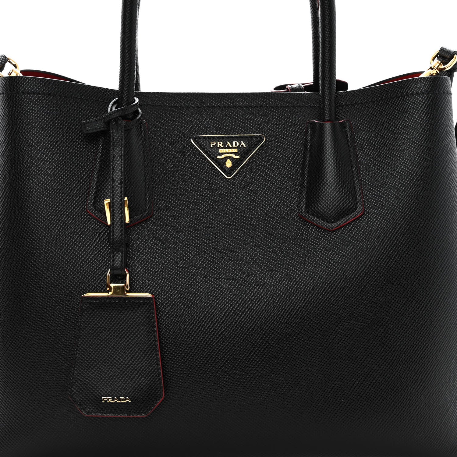 Prada Saffiano Cuir Medium Double Bag Black Fuoco 7 of 10