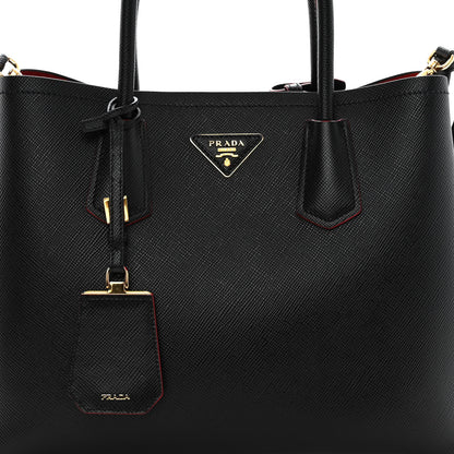 Prada Saffiano Cuir Medium Double Bag Black Fuoco 7 of 10