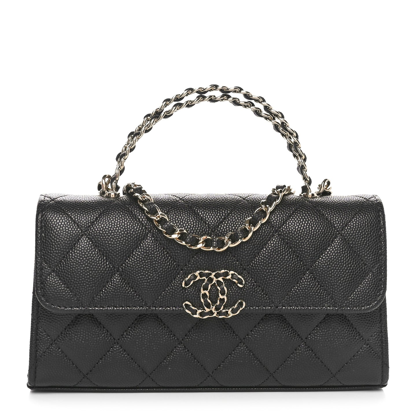 Caviar Quilted Chain Match Top Handle Phone Holder With Chain Black
