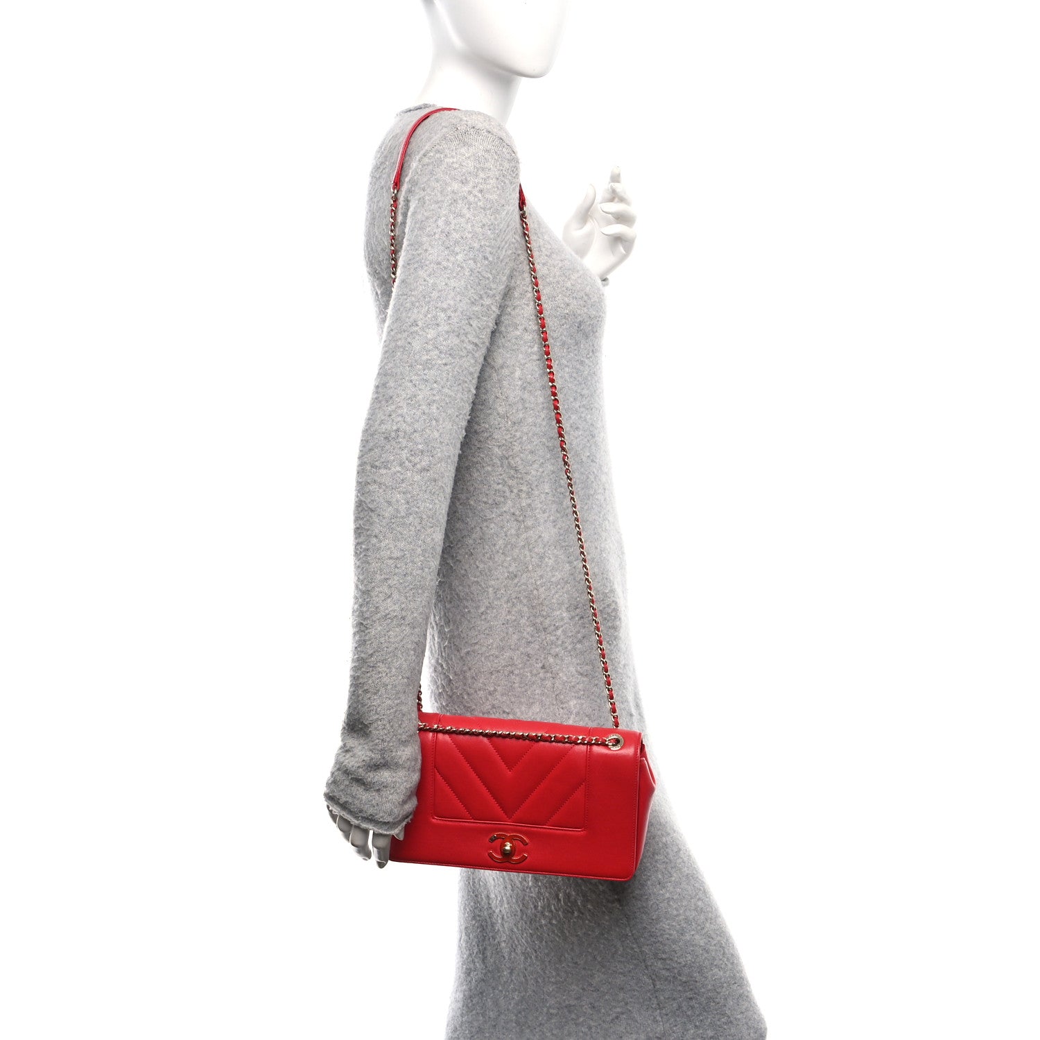 Chanel Sheepskin Chevron Quilted Vintage Mademoiselle Flap Red 2 of 10