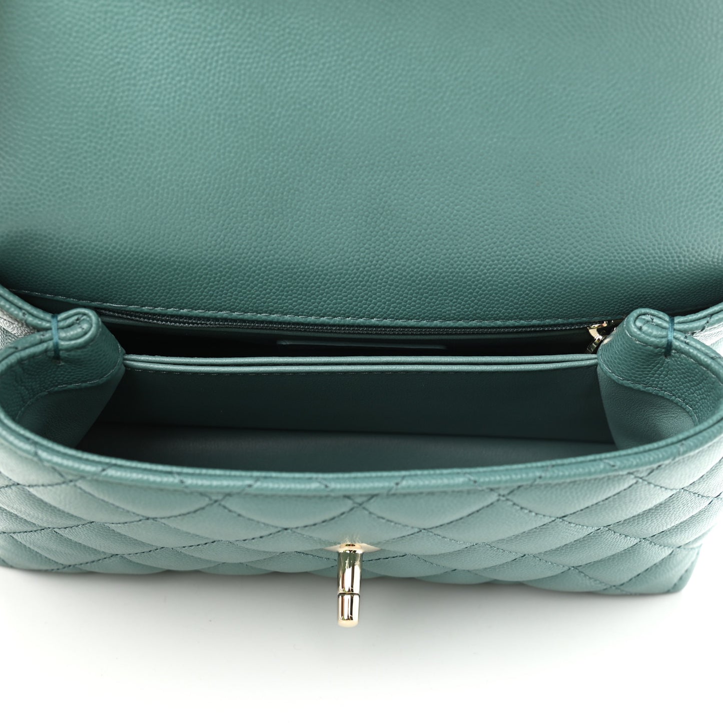 Caviar Quilted Lizard Embossed Mini Coco Handle Flap Green
