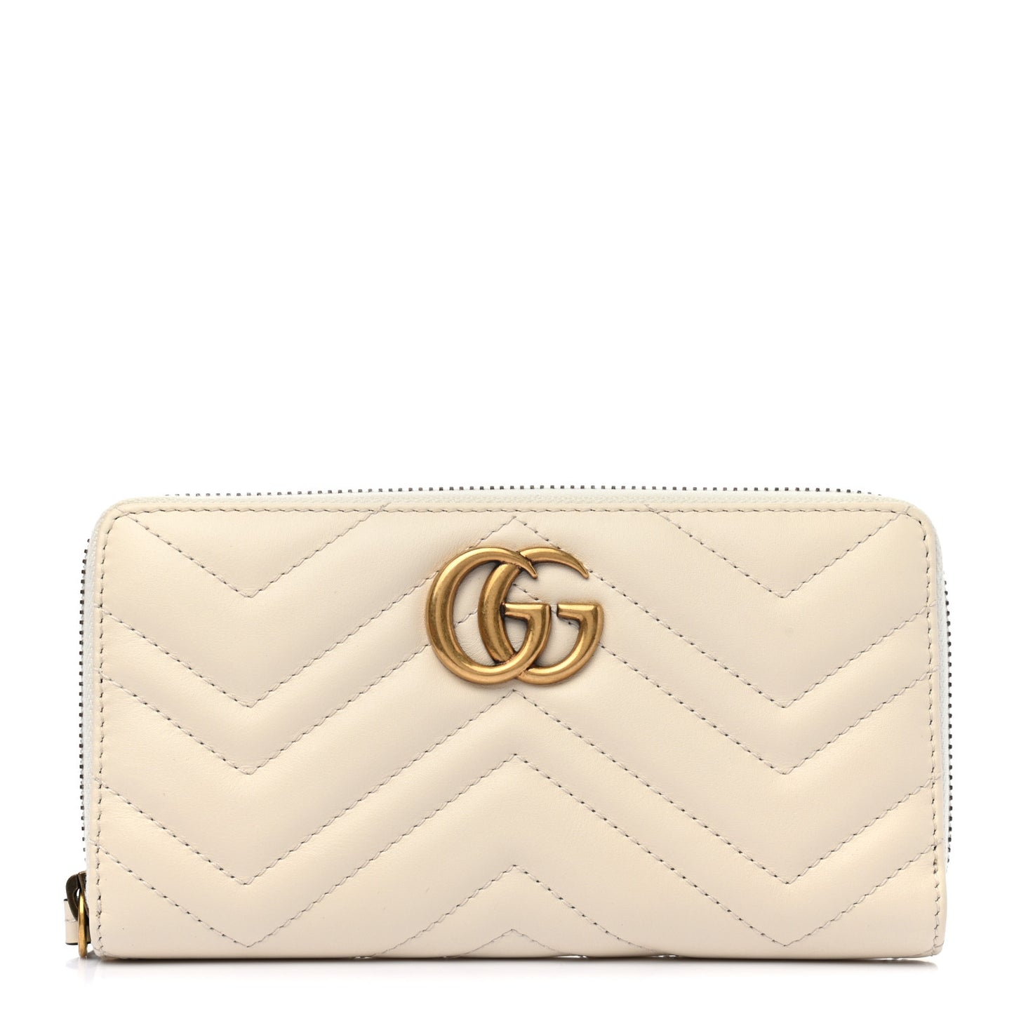 Calfskin Matelasse GG Marmont Zip Around Wallet White