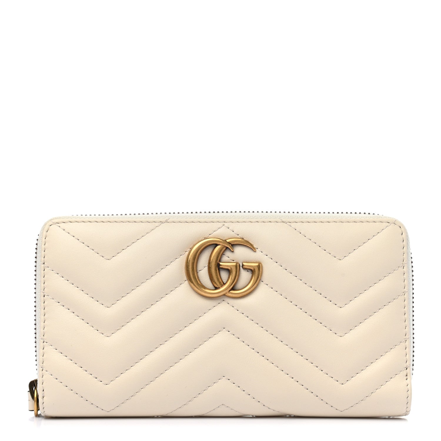 Gucci Calfskin Matelasse GG Marmont Zip Around Wallet White 1 of 7