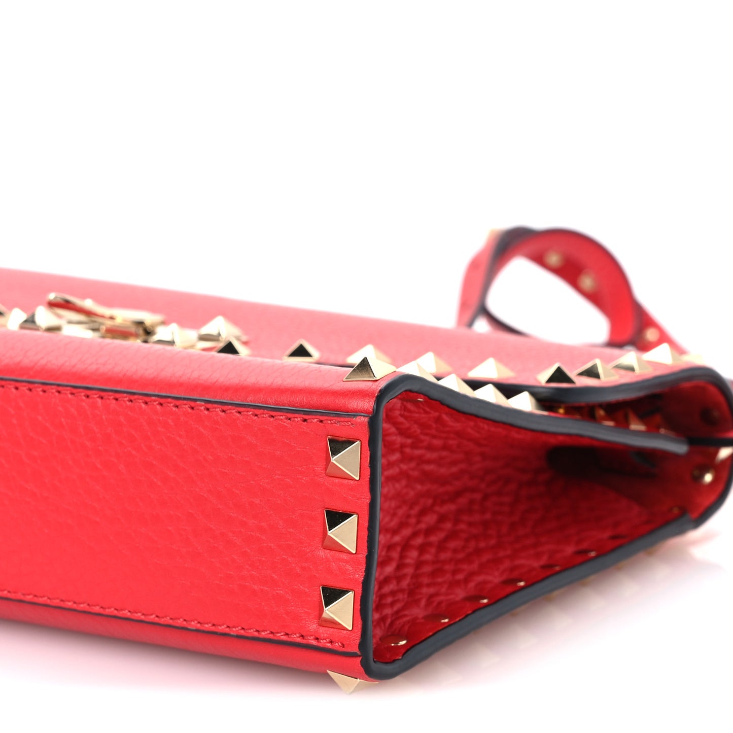 Pebbled Calfskin Medium Rockstud Flip Lock Crossbody Bag Red