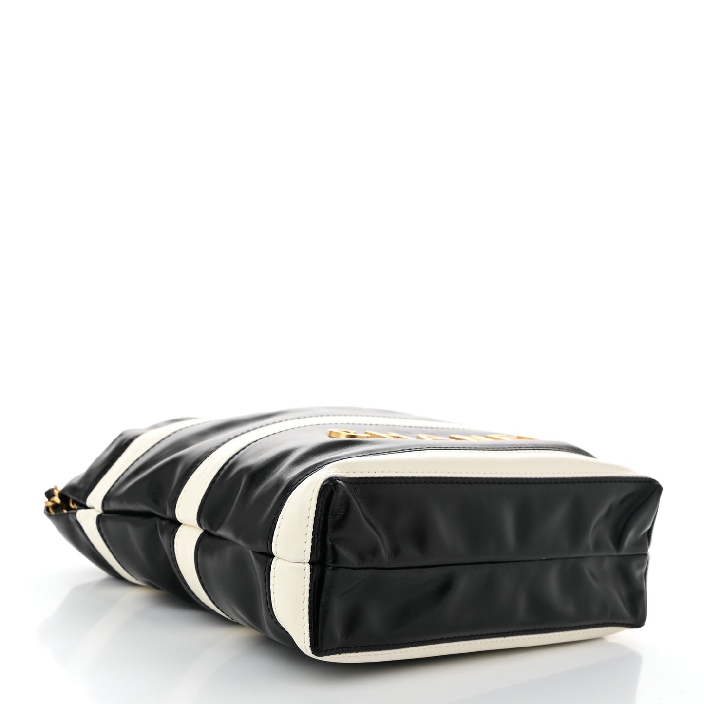 Shiny Calfskin Striped Mini Chanel 22 Black White