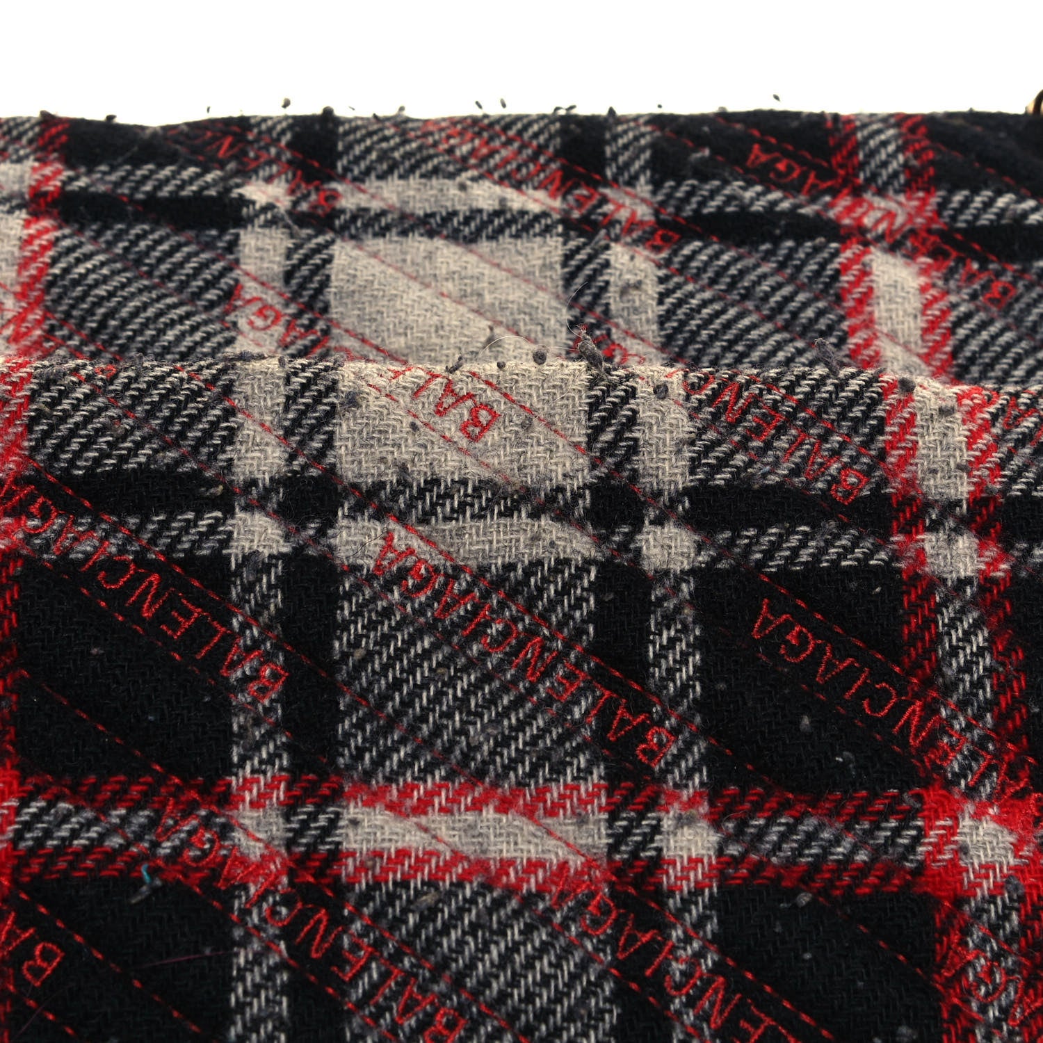 Balenciaga Wool Plaid Diagonal Allover Logo Matelasse M BB Round Shoulder Bag Black White Red 13 of 14