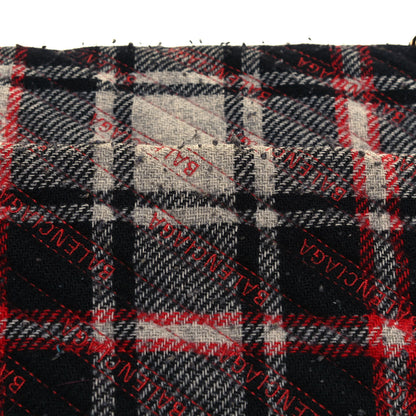 Balenciaga Wool Plaid Diagonal Allover Logo Matelasse M BB Round Shoulder Bag Black White Red 13 of 14