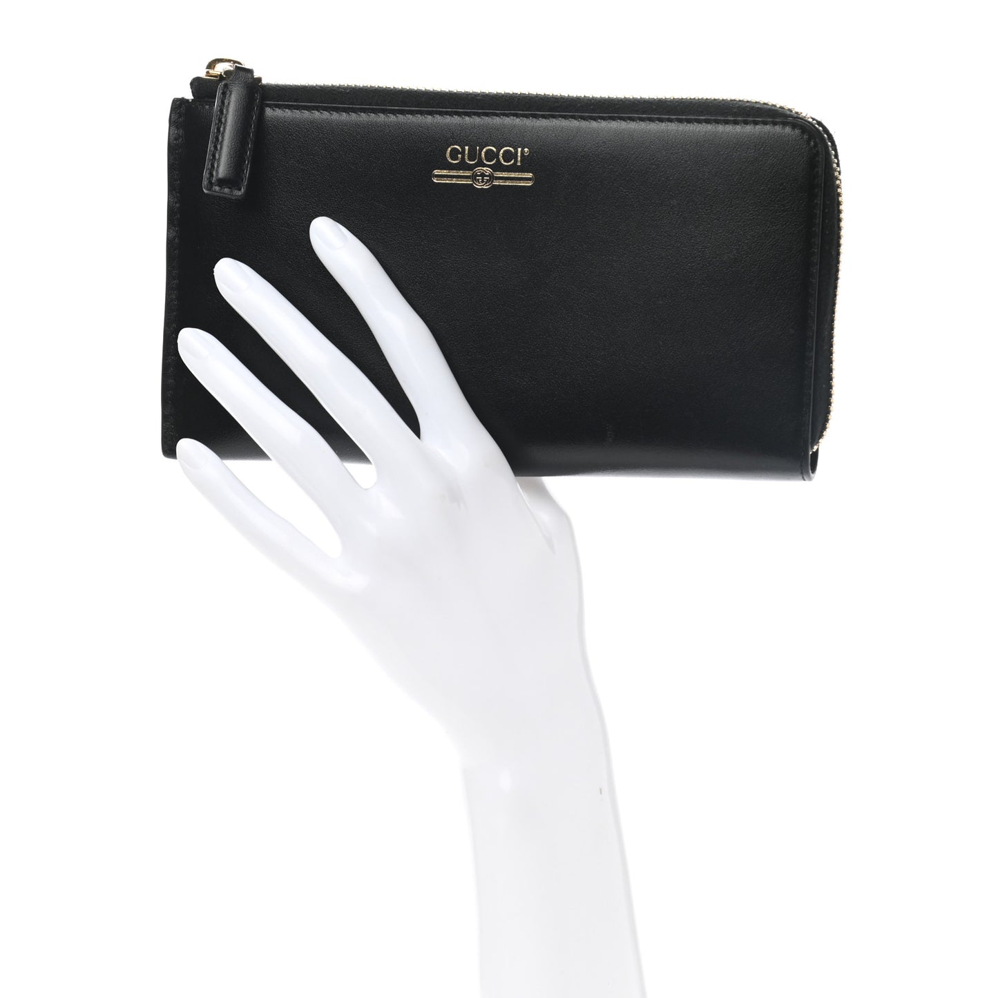 Calfskin Logo Zip Around Wallet Black
