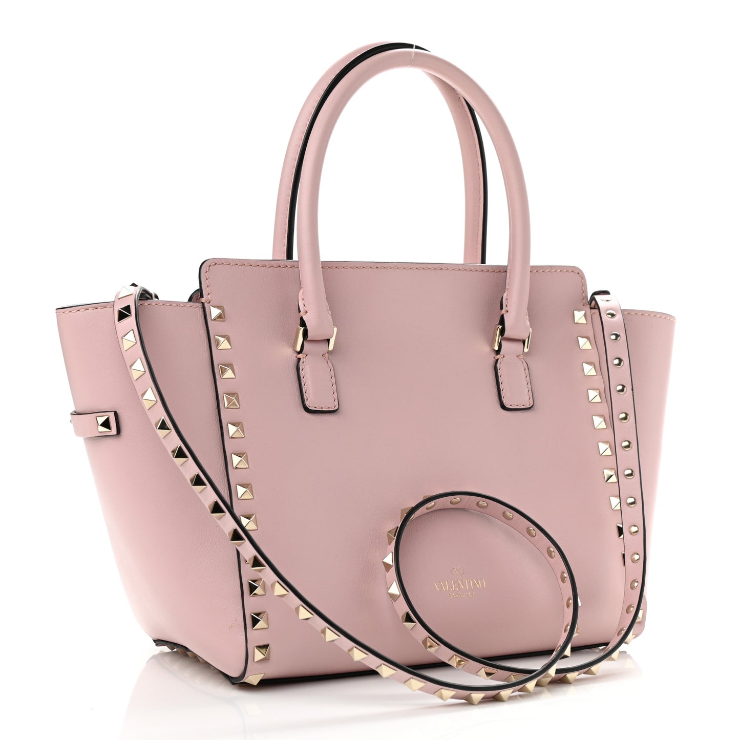 Vitello Small Rockstud Double Handle Tote Water Rose