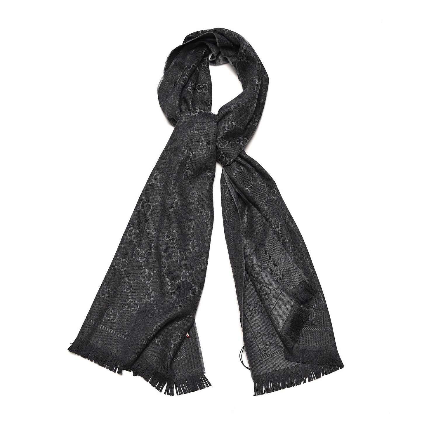 Wool Jacquard GG Monogram Sten Fringe Scarf Anthracite Black