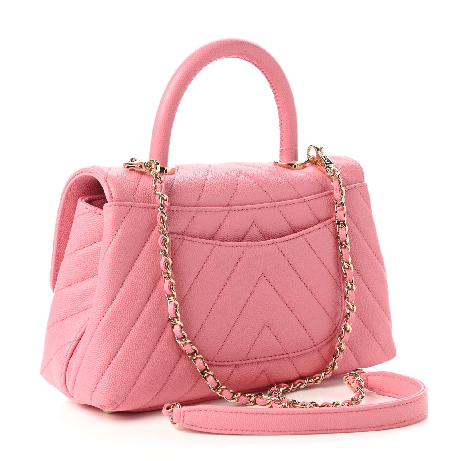 Chanel Caviar Chevron Quilted Mini Coco Handle Flap Pink 3 of 10