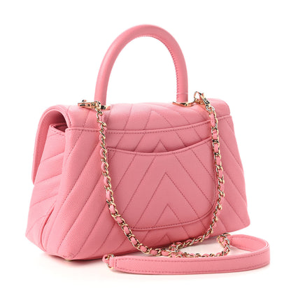 Chanel Caviar Chevron Quilted Mini Coco Handle Flap Pink 3 of 10