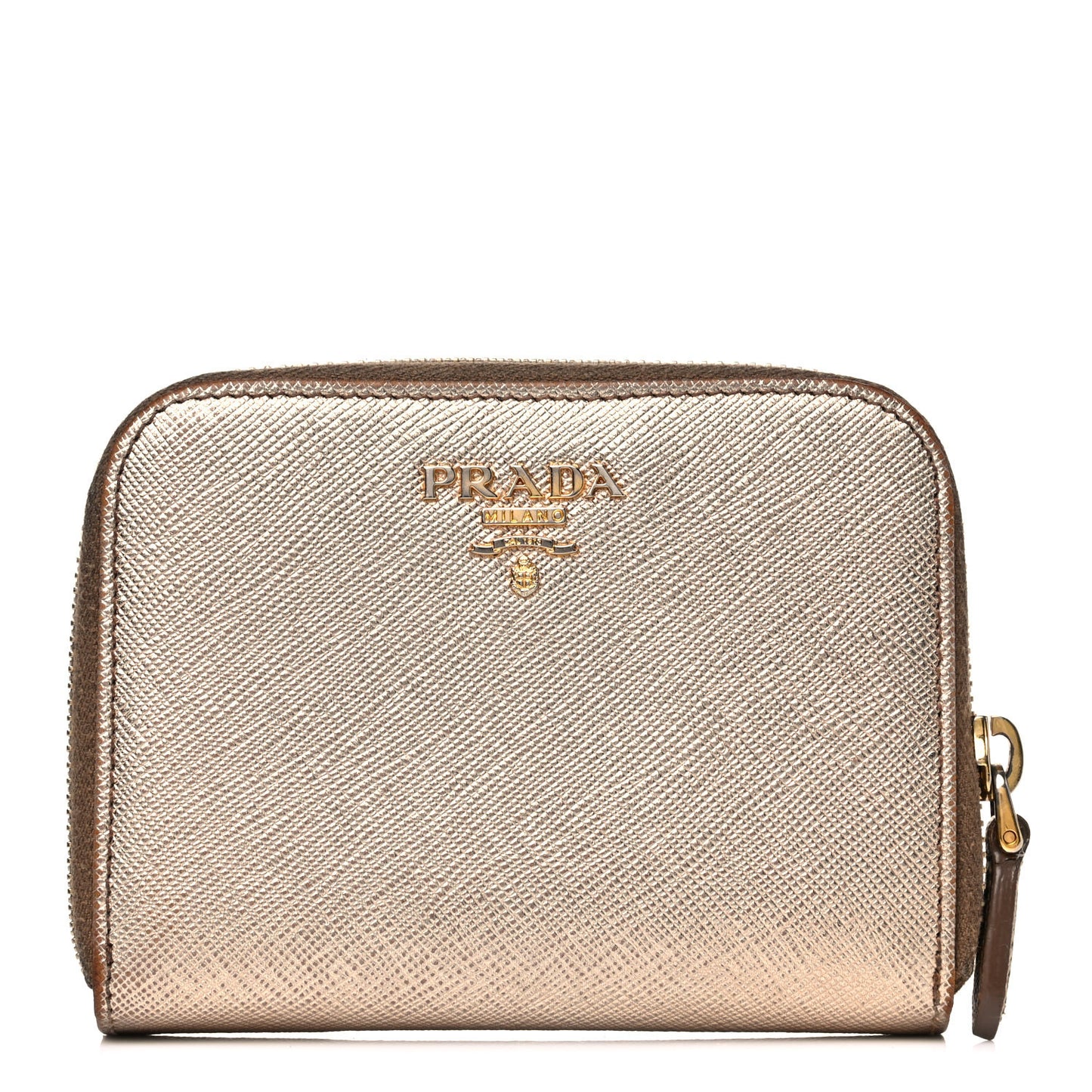 Metallic Saffiano Metal Compact Zip Around Wallet Bronzo