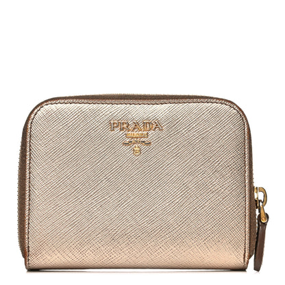 Prada Metallic Saffiano Metal Compact Zip Around Wallet Bronzo 1 of 16