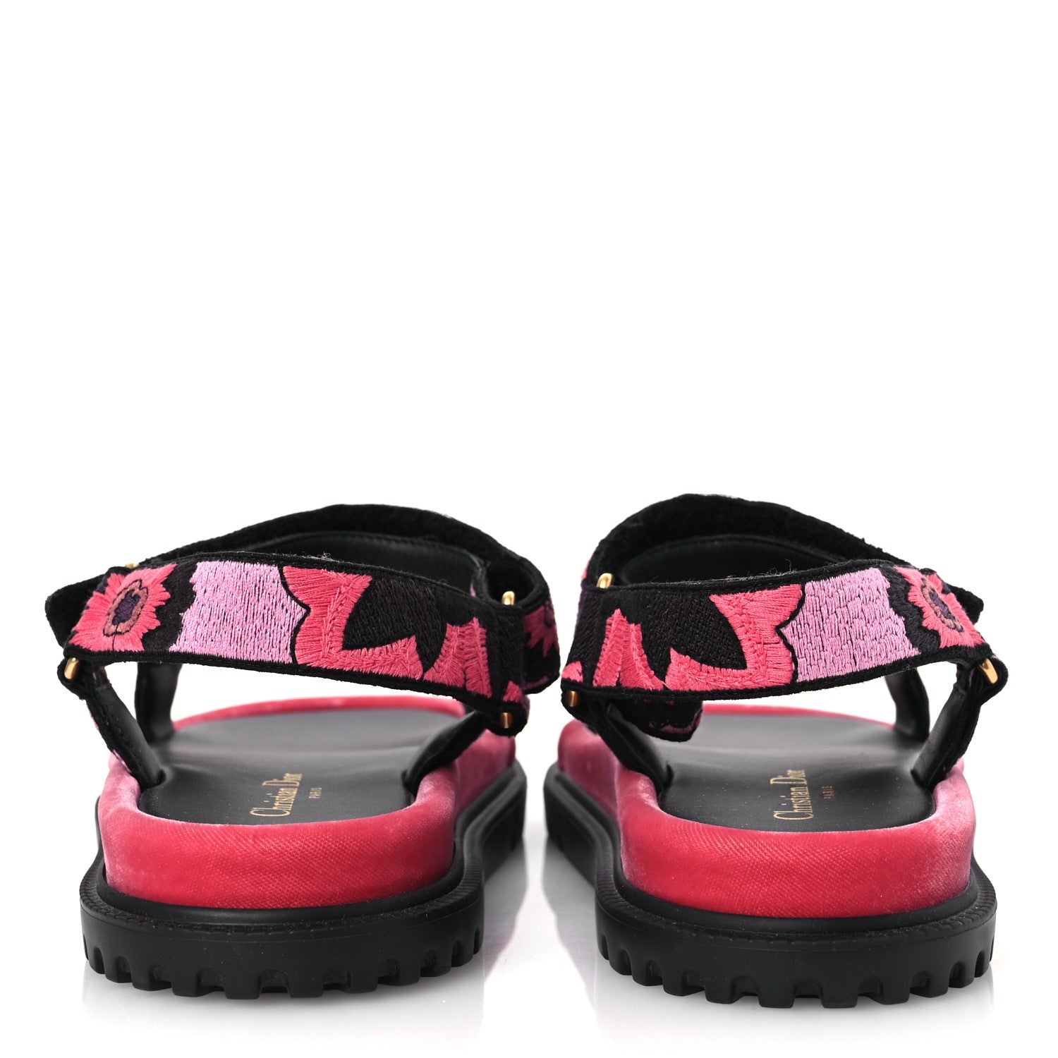 Christian Dior Canvas Embroidered Velvet Jardin Indien 10mm D-Wave Sandals 39 Pink Multicolor 6 of 13