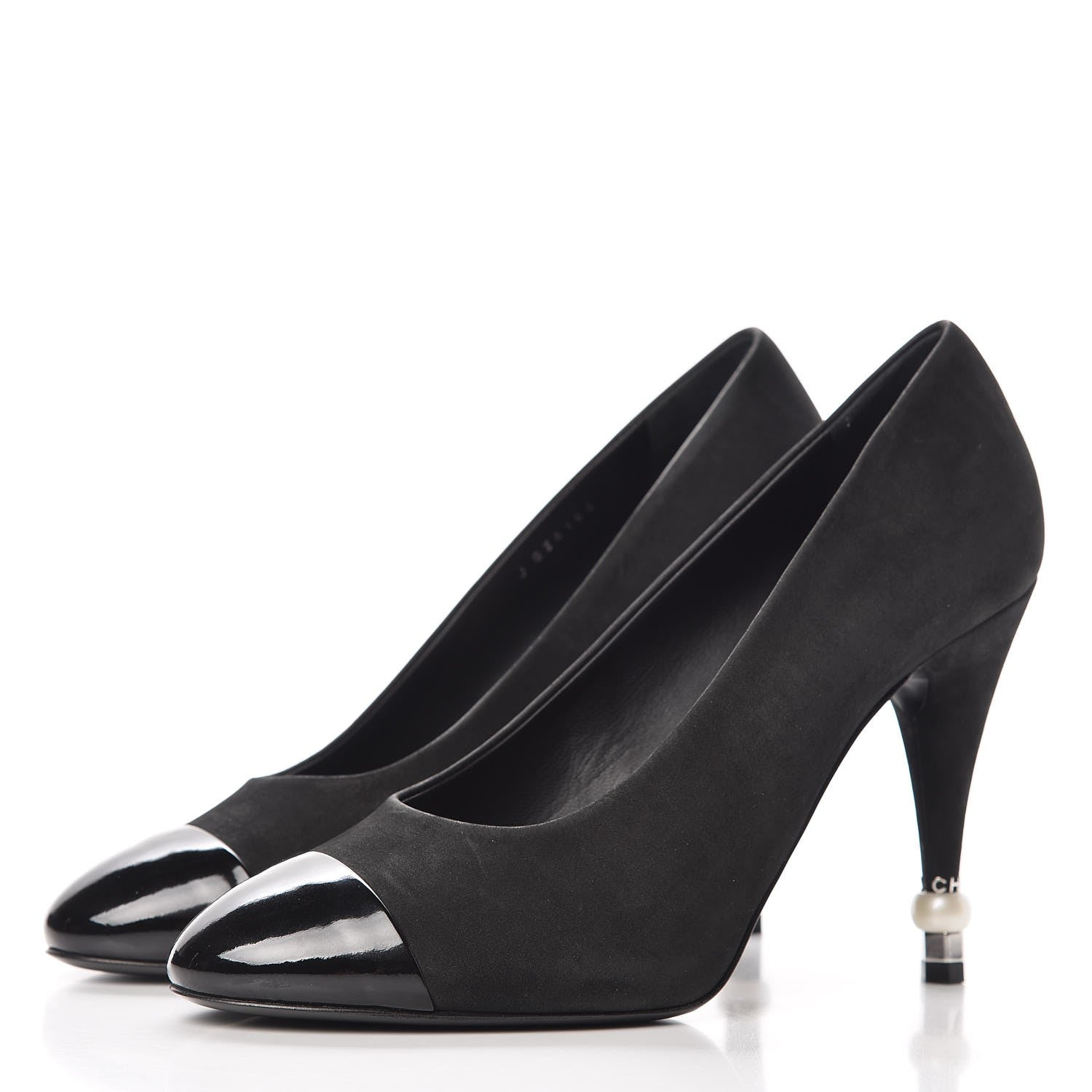 Chanel Suede Calfskin Patent Cap Toe CC Pumps 40 Black 3 of 11