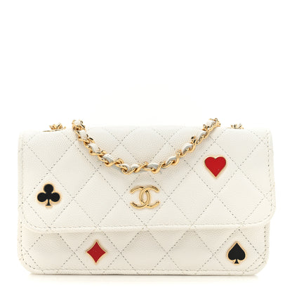 Chanel Caviar Quilted Enamel Coco Casino Flap Phone Holder With Chain White 1 of 13
