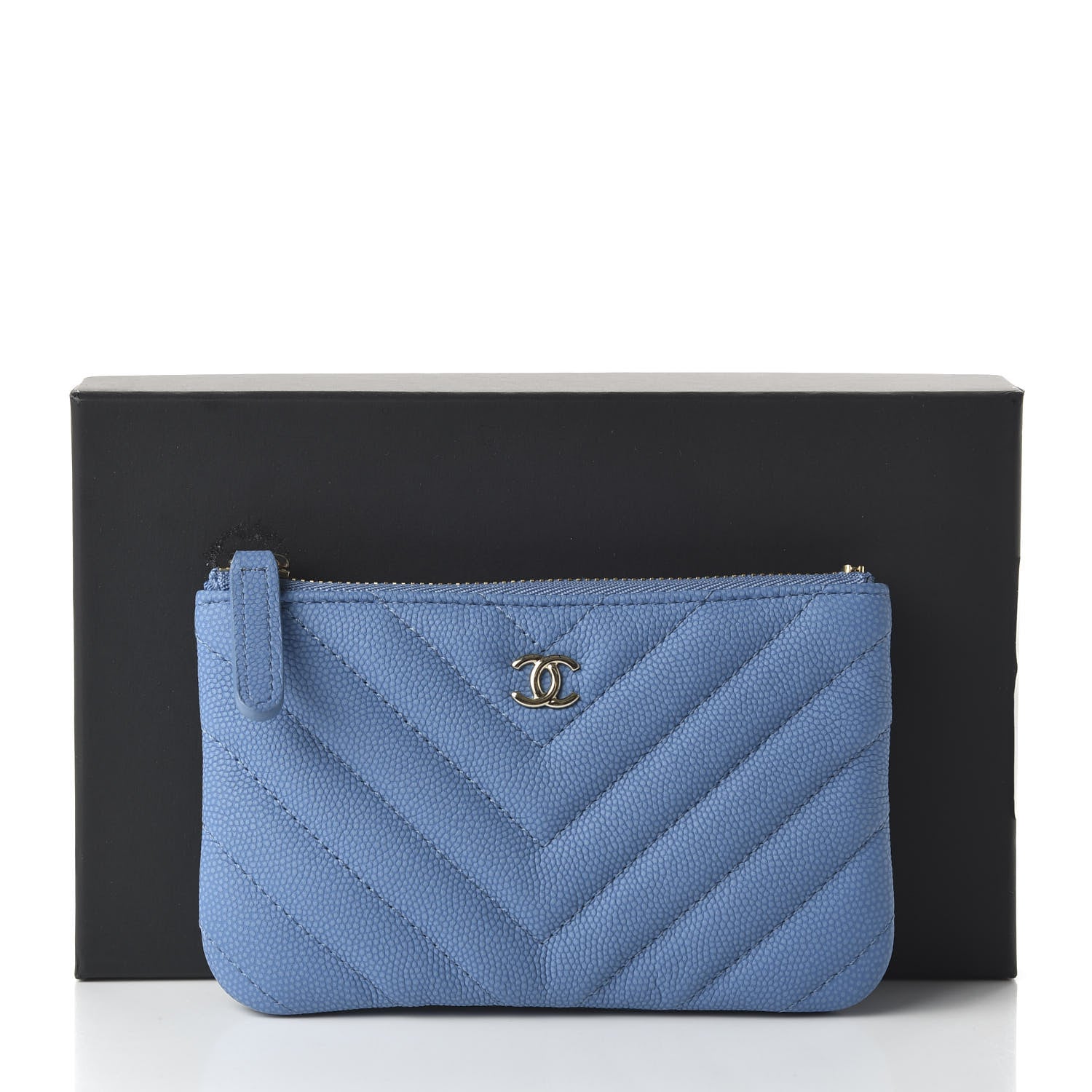 Chanel Flat Caviar Chevron Quilted Small Cosmetic Case Blue 11 of 11